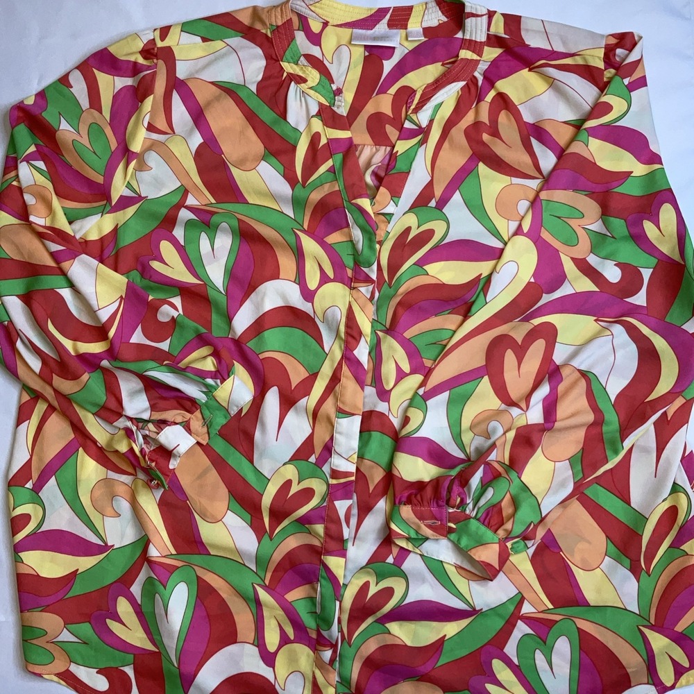 Kim Gravel Belle Boise Size 3x Paisley Psychedelic Hearts‎ Preppy Button Front